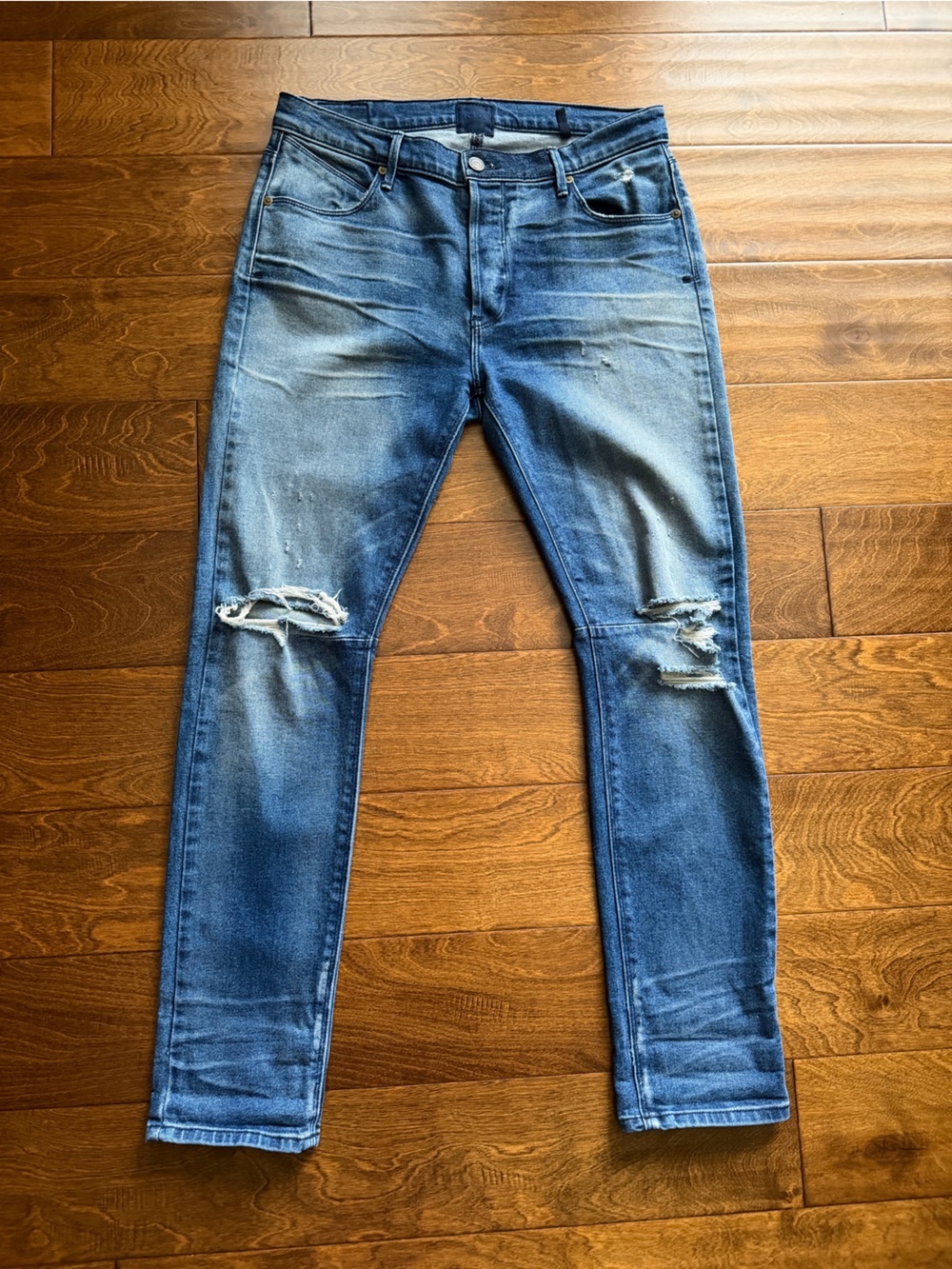 RtA Women's Distressed Denim Skinny Jeans Button Fly Blue Wash Size 27 (fits 30)